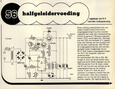 halfgeleidervoeding - regelbaar tot 0 V met één trafospanning