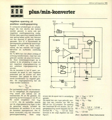 plus/min-konverter - negatieve spanning uit positieve voedingsspanning