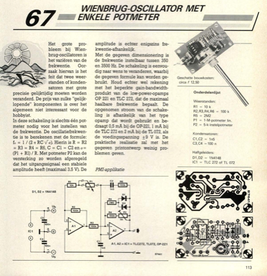 Wienbrug-oscillator met enkele potmeter