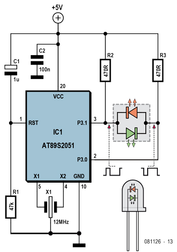 AVR en 8051 sturen 2-kleuren LED’s